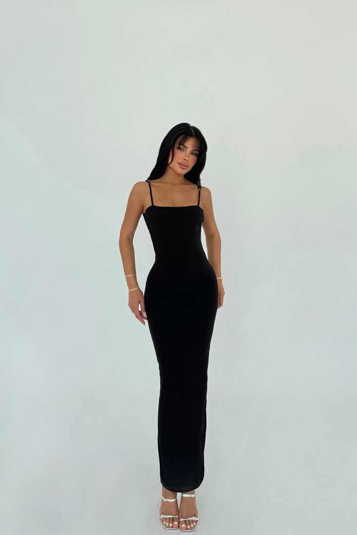 Siyah Trudy Askılı Uzun Elbise ATE-1206 - EYYO