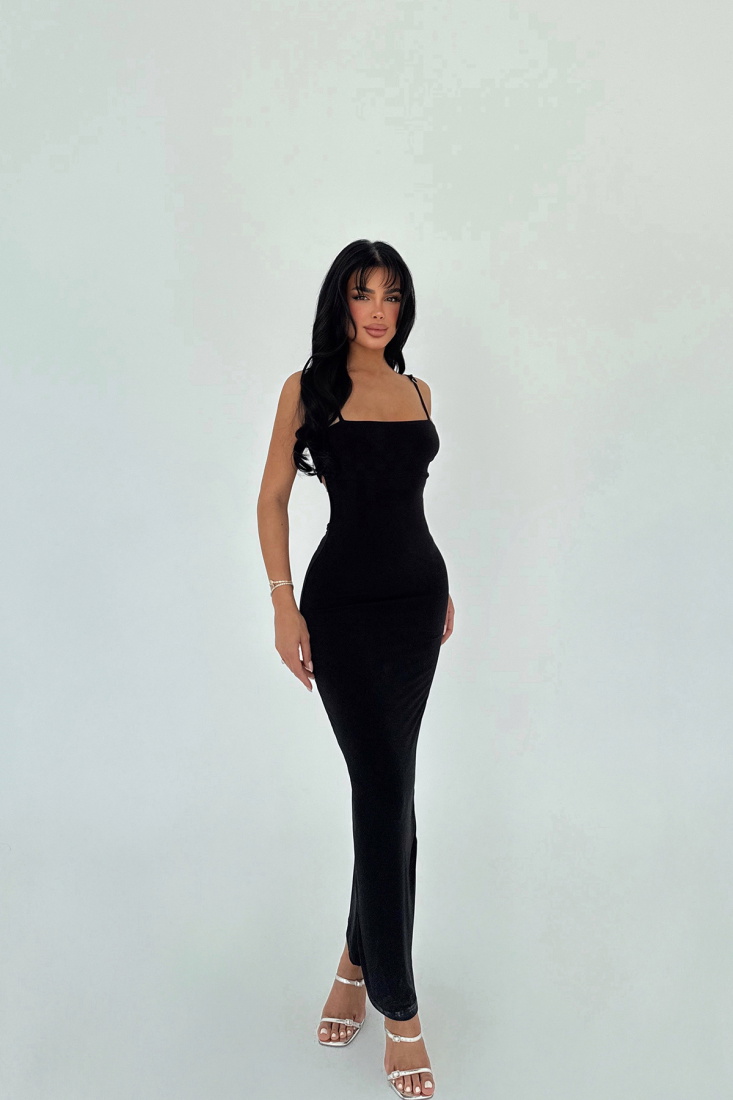 Siyah Trudy Askılı Uzun Elbise ATE-1206 - EYYO