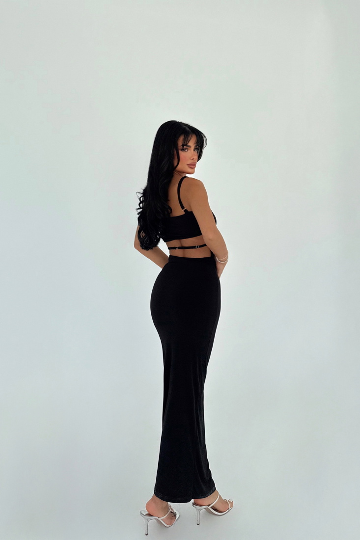 Siyah Trudy Askılı Uzun Elbise ATE-1206 - EYYO