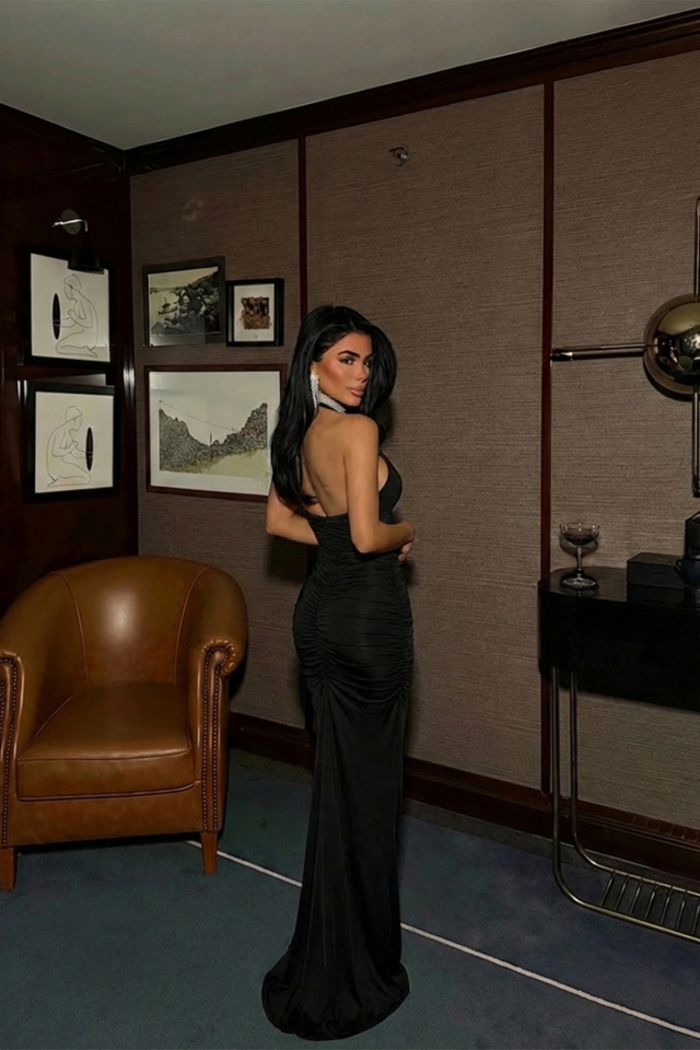 Siyah Kalika Gül Detay Elbise ATE-1517 - 2