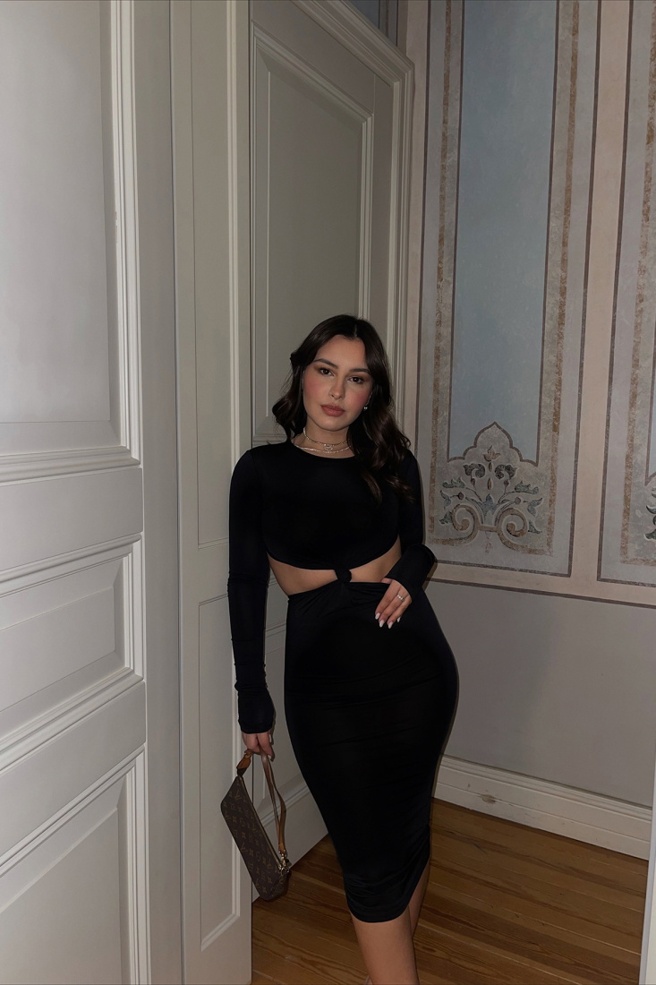 Siyah Sırt Detay Elbise ATE3756 - EYYO