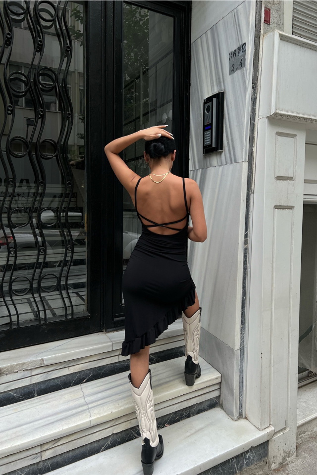 Siyah Sırt Detay Elbise ATE6979 - 3