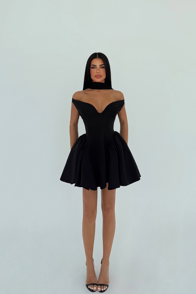 Siyah Sırt Detay Mini Elbise ATE-2720 - 5