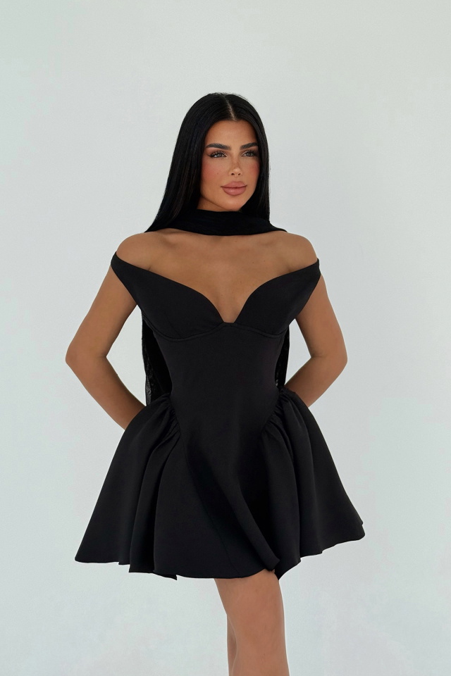 Siyah Sırt Detay Mini Elbise ATE-2720 - 6
