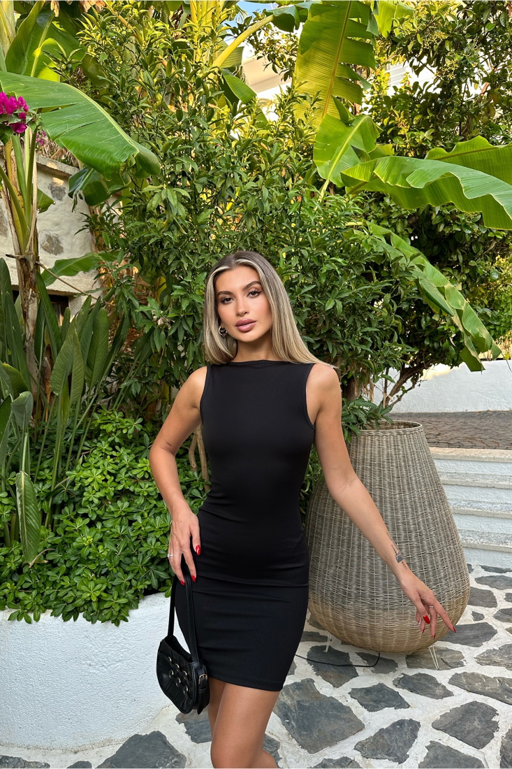 Siyah Sırt Detay Mini Elbise ATE7761 - EYYO