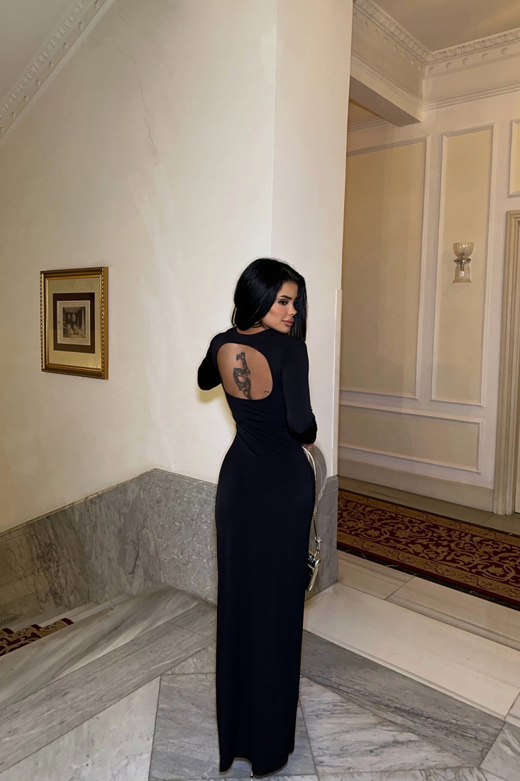 Siyah Sırt Detay Uzun Elbise ATE-0199 - EYYO