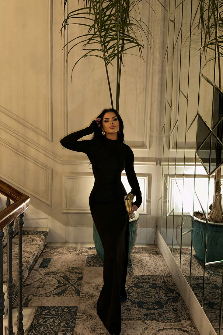 Siyah Sırt Detay Uzun Elbise ATE-0610 - EYYO