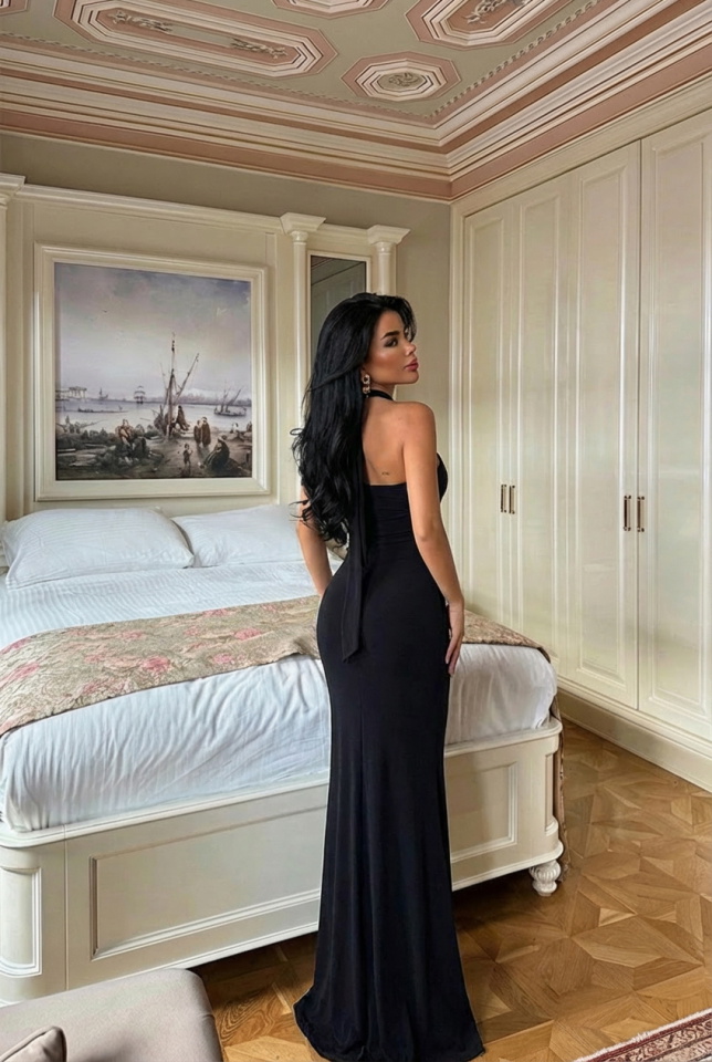 Siyah Bellis Uzun Elbise ATE-2723 - 2