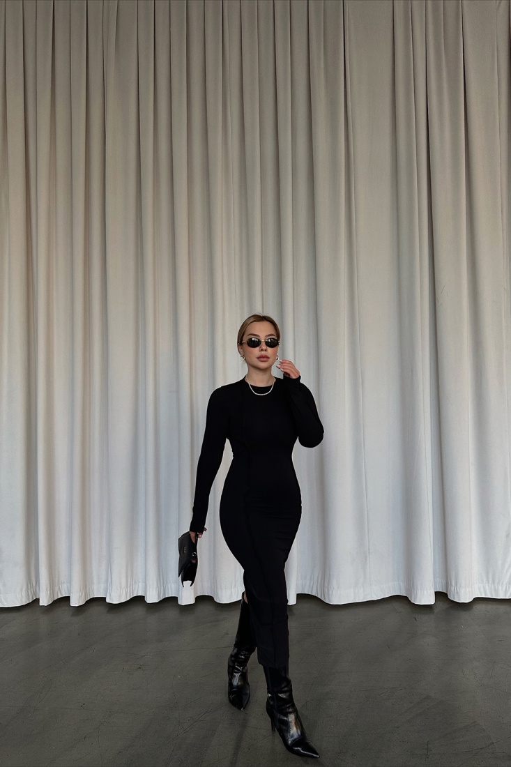 Siyah Sırt Detay Uzun Elbise ATE3412 - EYYO