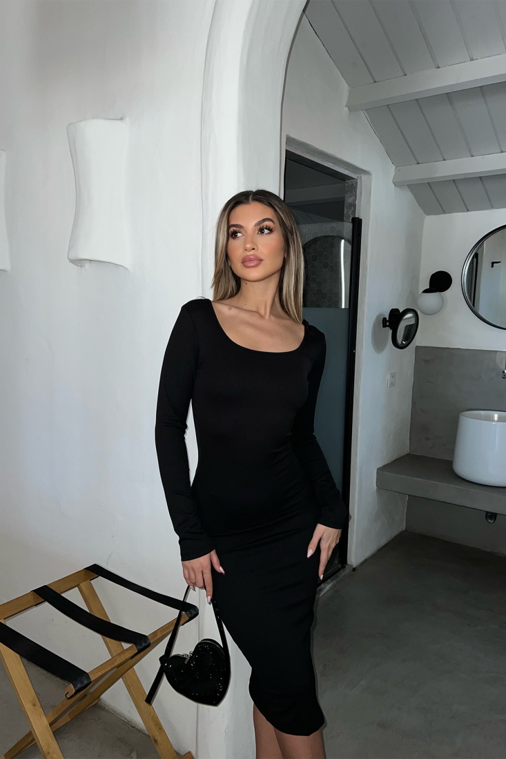 Siyah Sırt Detay Uzun Elbise ATE4568 - EYYO