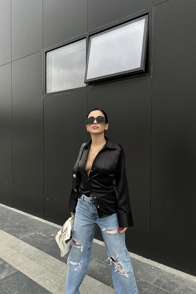 Siyah Sırtı Bağlamalı Gömlek ATE3656 - 3