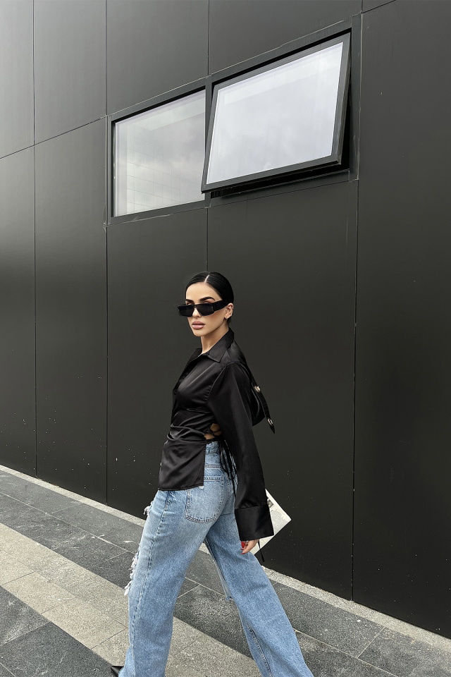 Siyah Sırtı Bağlamalı Gömlek ATE3656 - 4