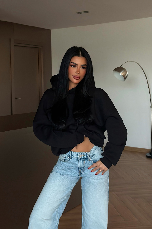 Siyah Lowell taşlı sweatshirt ATE-4514 - 2