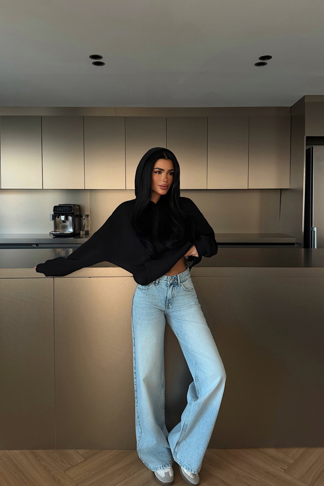 Siyah Lowell taşlı sweatshirt ATE-4514 - 3