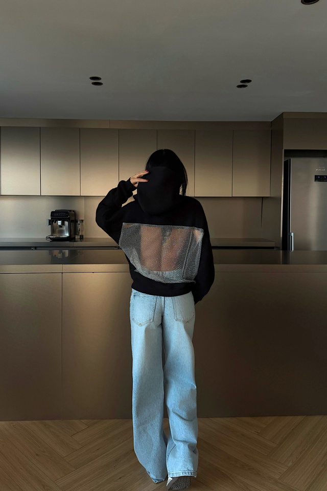 Siyah Lowell taşlı sweatshirt ATE-4514 - 4