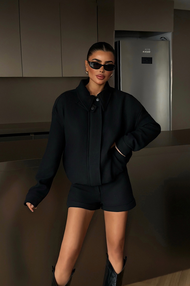 Siyah Marner Şort Ceket Takım ATE-4486 - EYYO