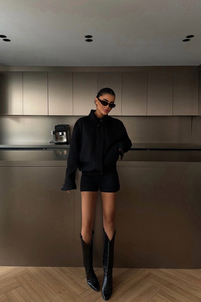 Siyah Marner Şort Ceket Takım ATE-4486 - 2