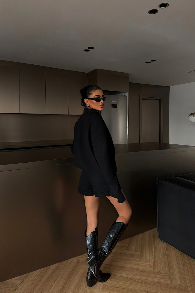 Siyah Marner Şort Ceket Takım ATE-4486 - 4