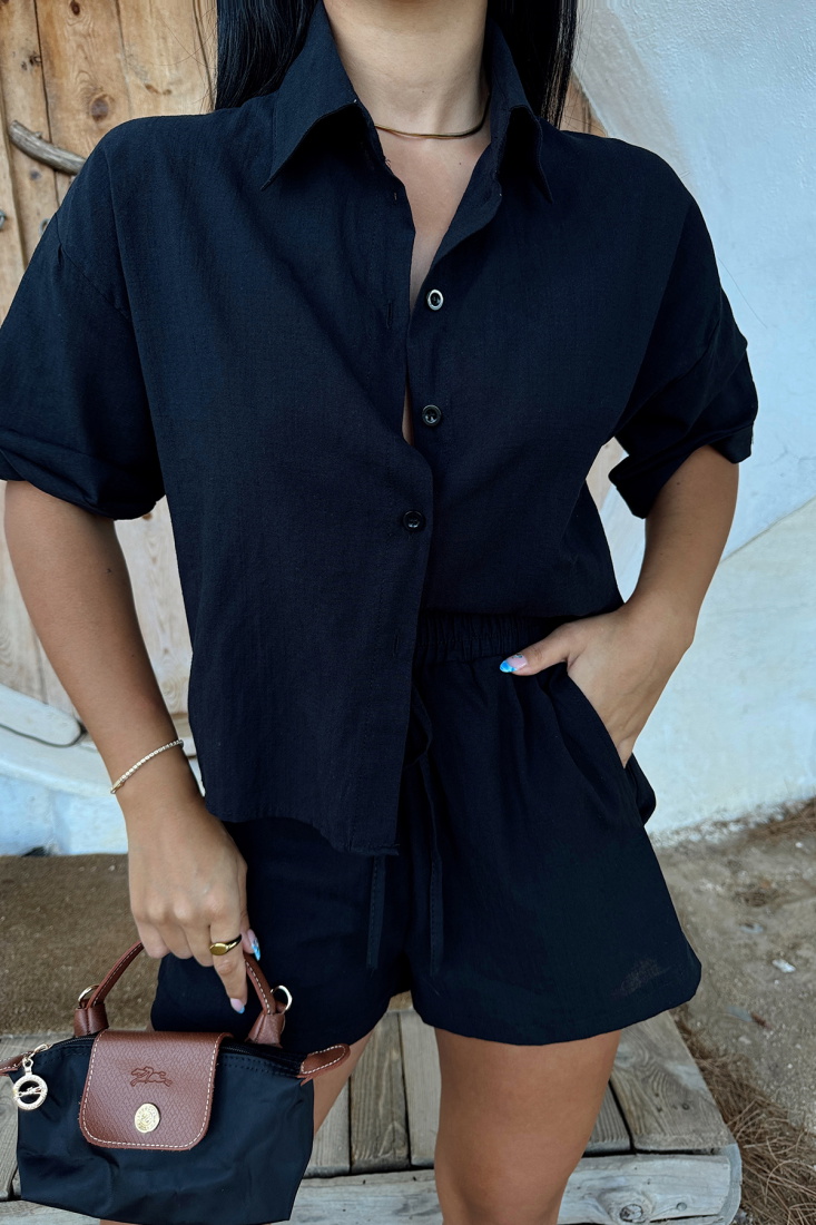 Siyah Yulia Keten İkili Takım ATE-1316 - EYYO