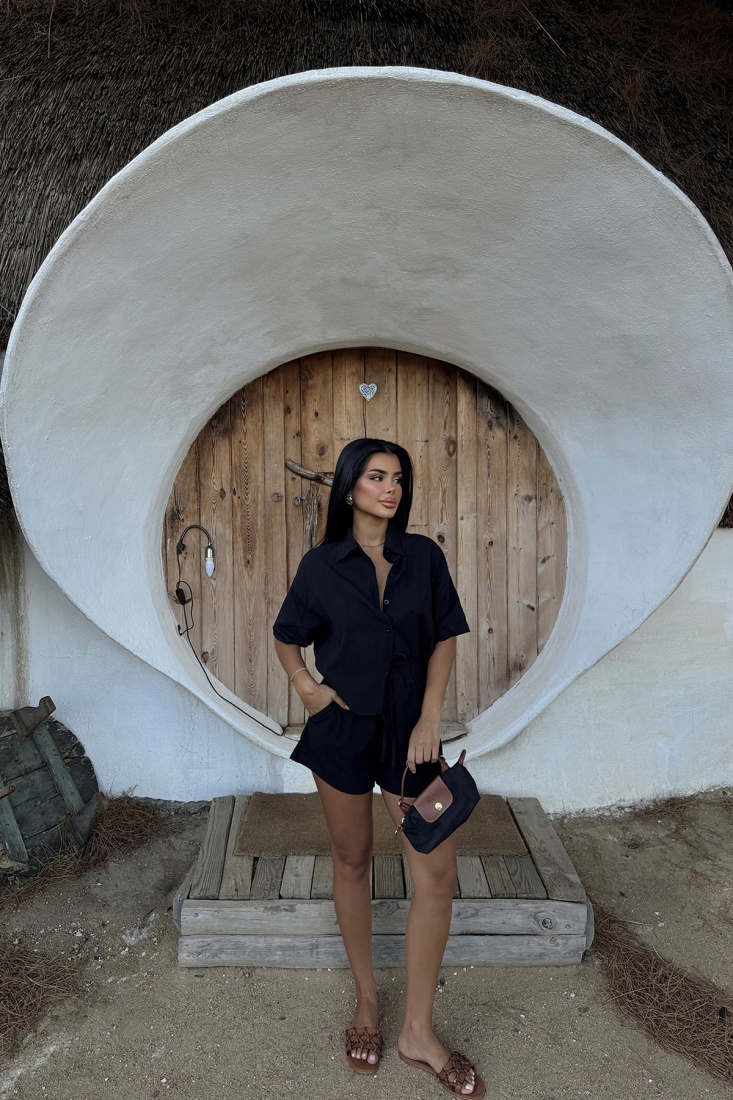 Siyah Yulia Keten İkili Takım ATE-1316 - EYYO