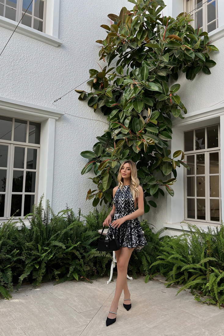 Siyah Spring Zebra Desen Elbise ATE1632 - EYYO ATELIER