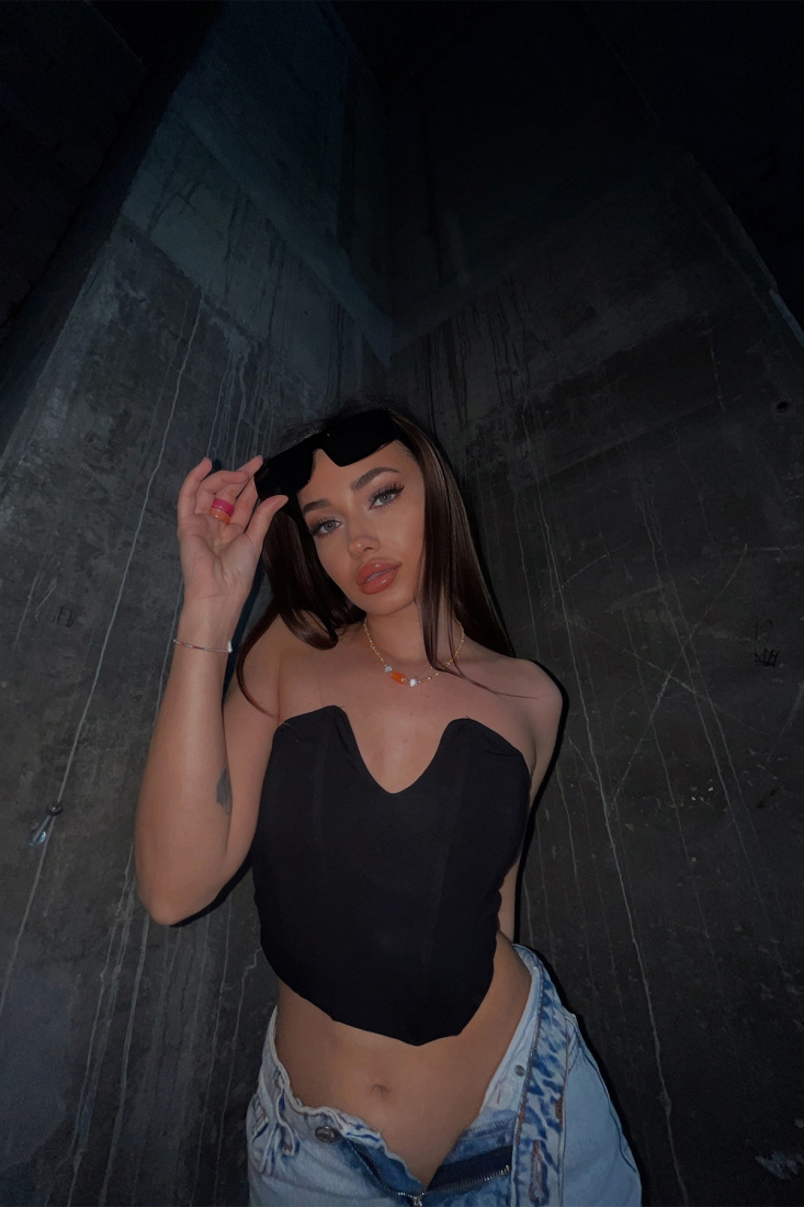 Siyah Straplez Crop Top ATE4205 - gecce