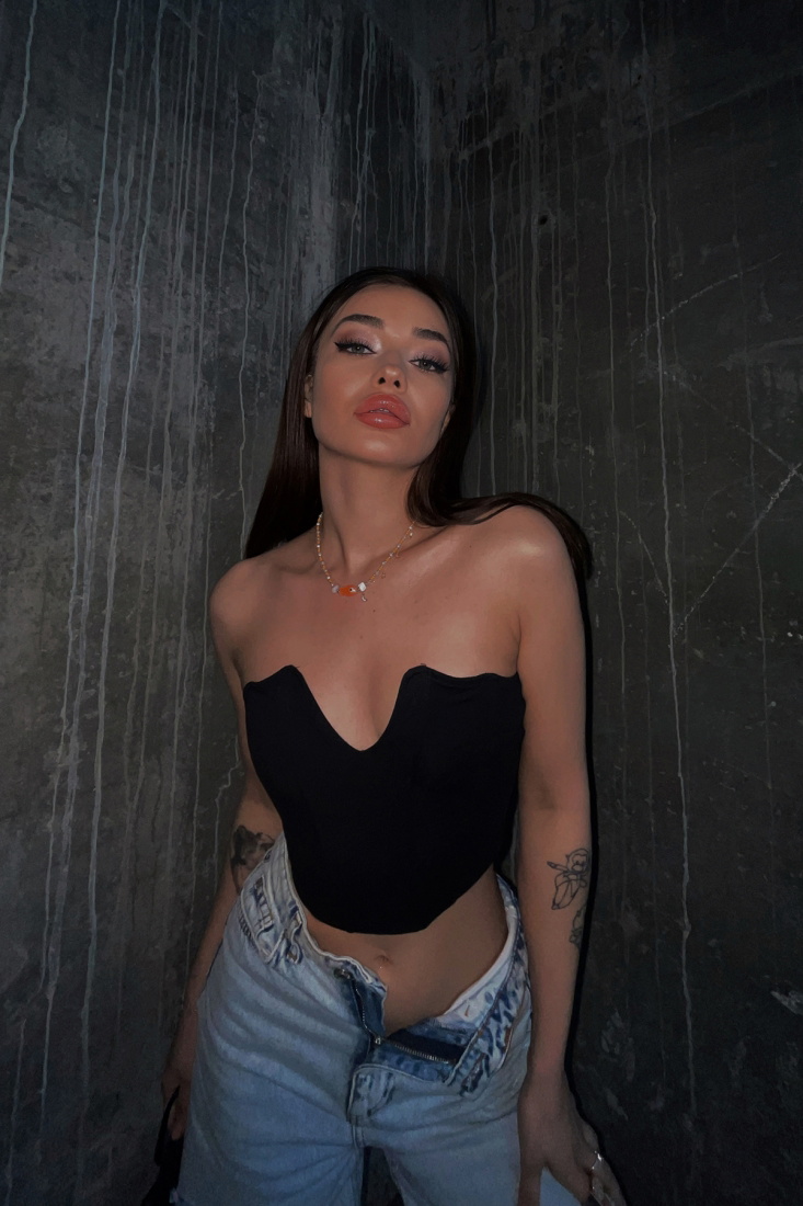 Siyah Straplez Crop Top ATE4205 - gecce