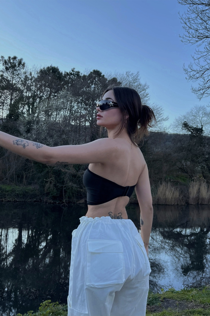 Siyah Straplez Crop Top ATE4622 - gecce