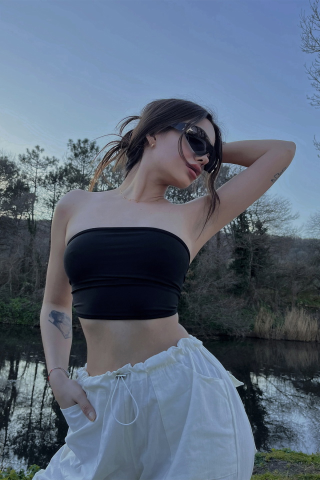 Siyah Straplez Crop Top ATE4622 - 4