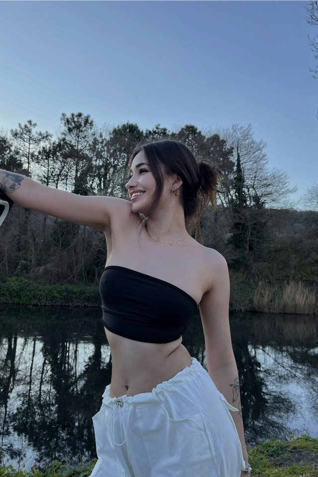 Siyah Straplez Crop Top ATE4622 - 5