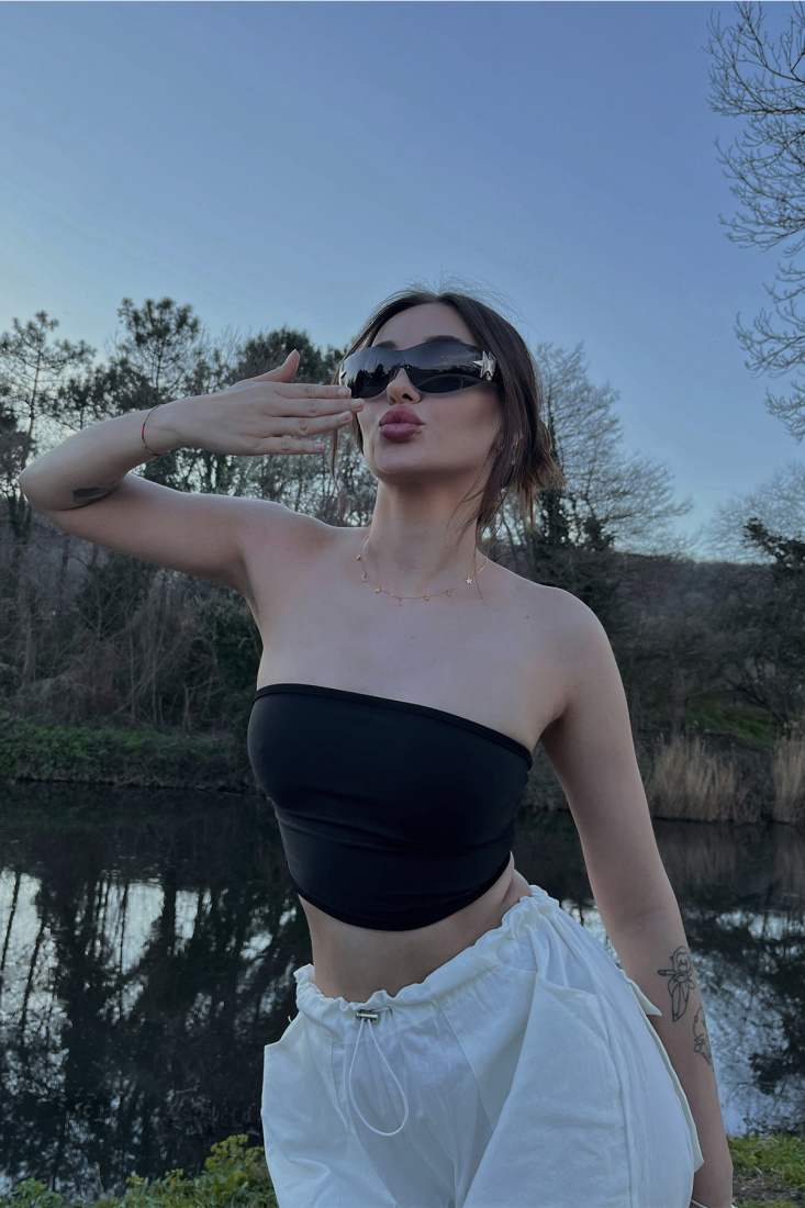 Siyah Straplez Crop Top ATE4622 - gecce