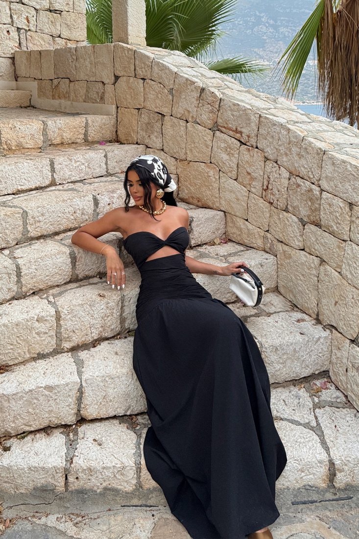 Siyah Eldoris Straplez Elbise ATE-1396 - EYYO