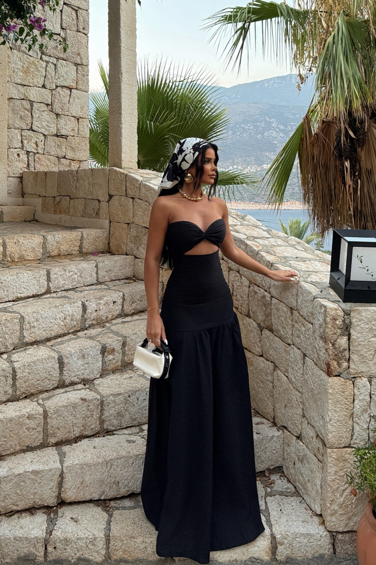 Siyah Eldoris Straplez Elbise ATE-1396 - EYYO