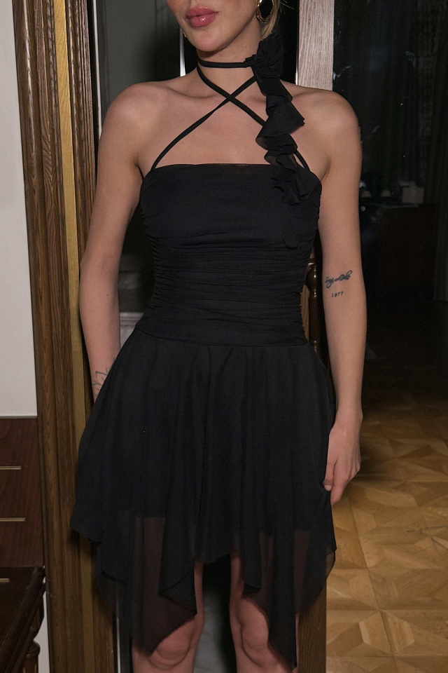 Siyah Delilah Mini Tül Elbise ATE-2403 - 2