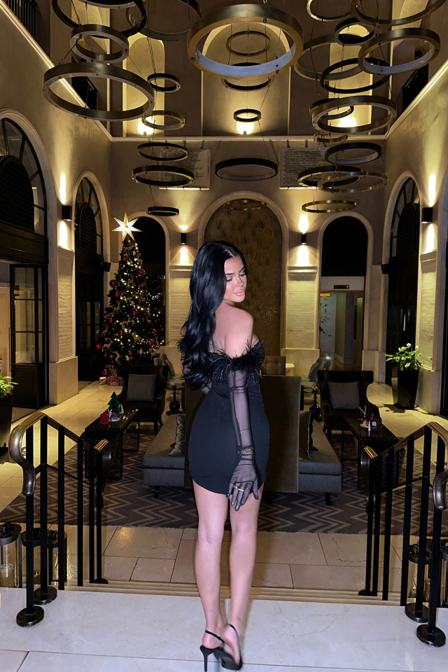 Siyah Tüylü Eldivenli Elbise ATE-0715 - 5