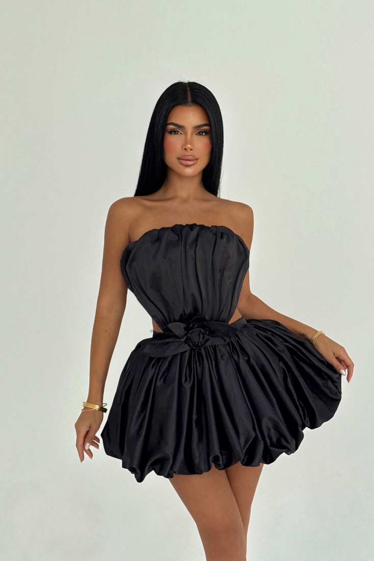Siyah Senda Mini Elbise ATE-3517 - EYYO