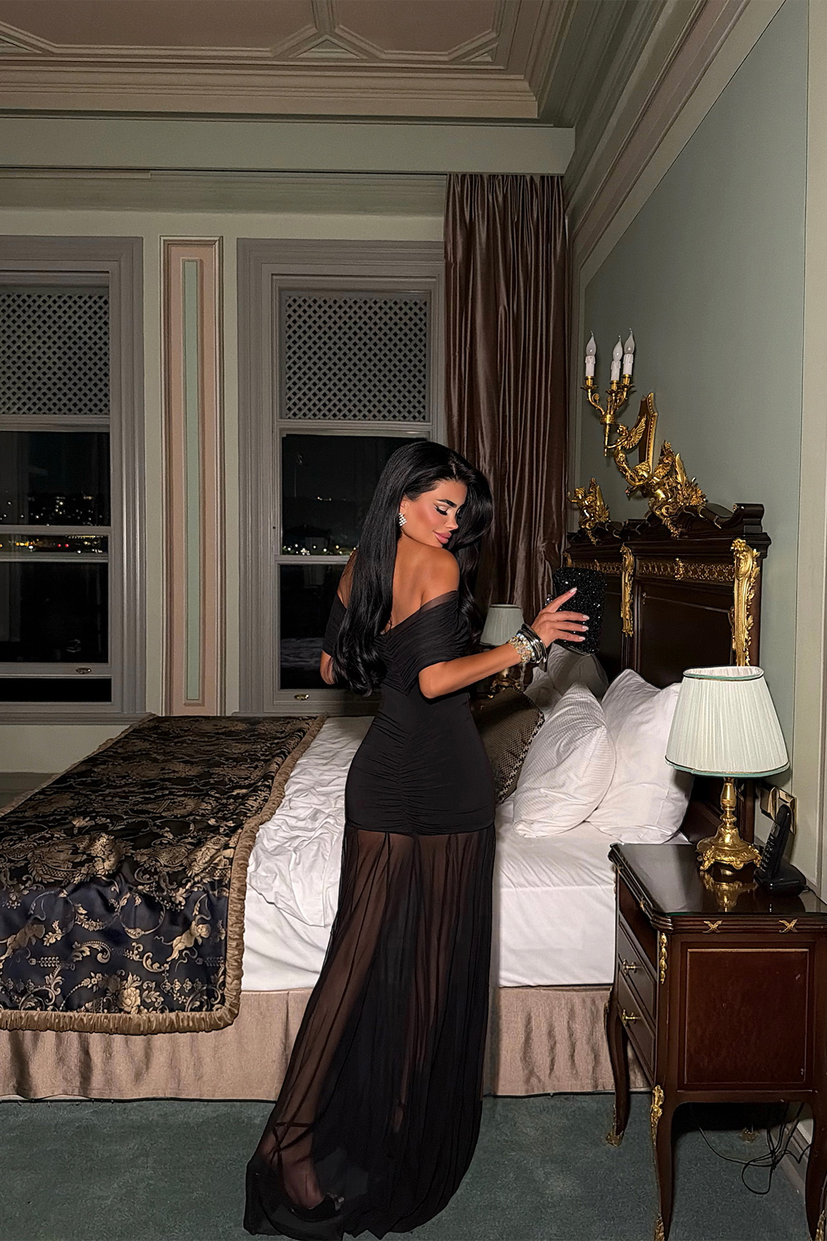Siyah Straplez Tül Detay Elbise ATE-3531 - 4