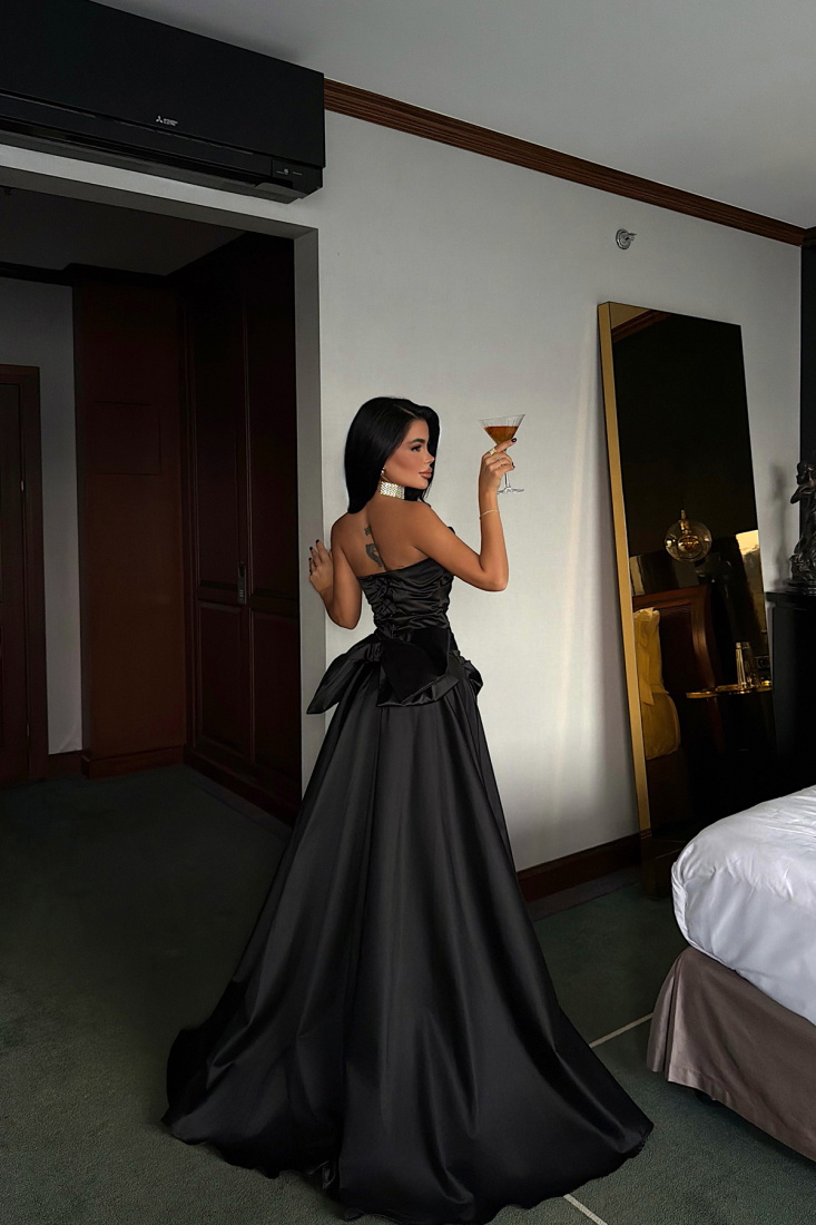 Siyah Lilou fiyonk detaylı abiye ATE-4044 - EYYO