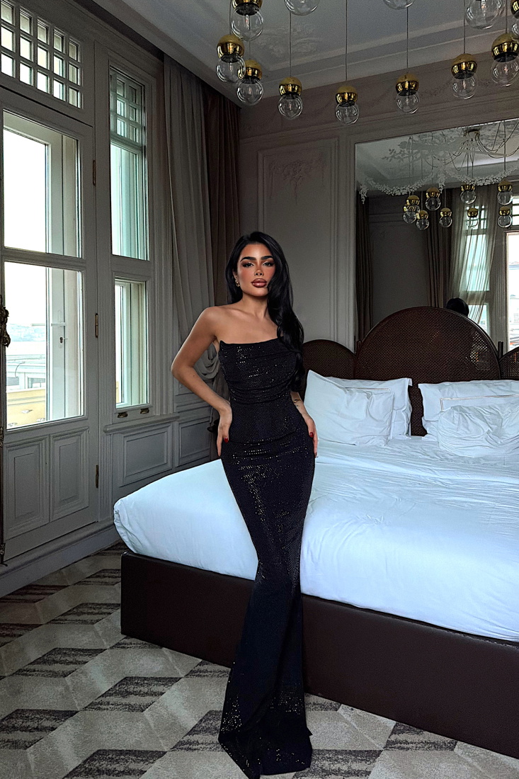 Siyah Lainie Uzun Elbise ATE-4374 - EYYO