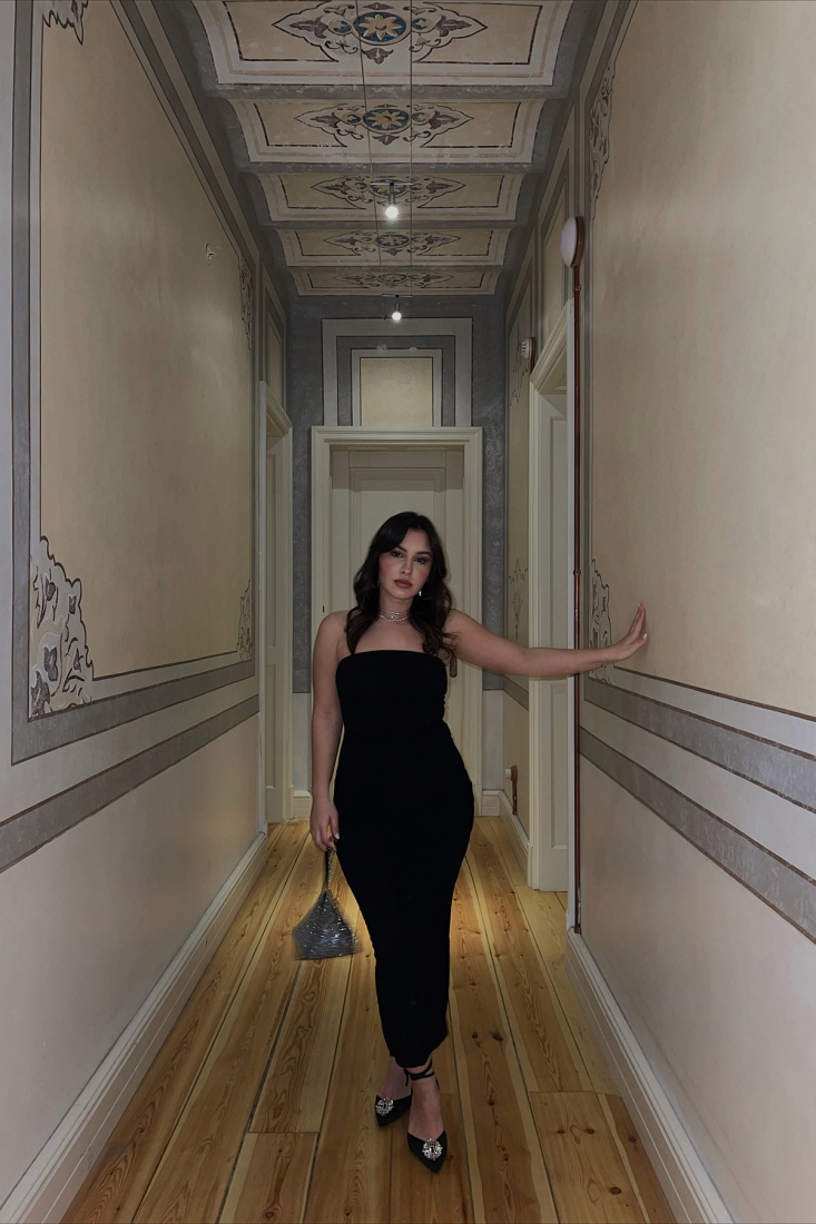 Siyah Straplez Uzun Elbise ATE3618 - EYYO