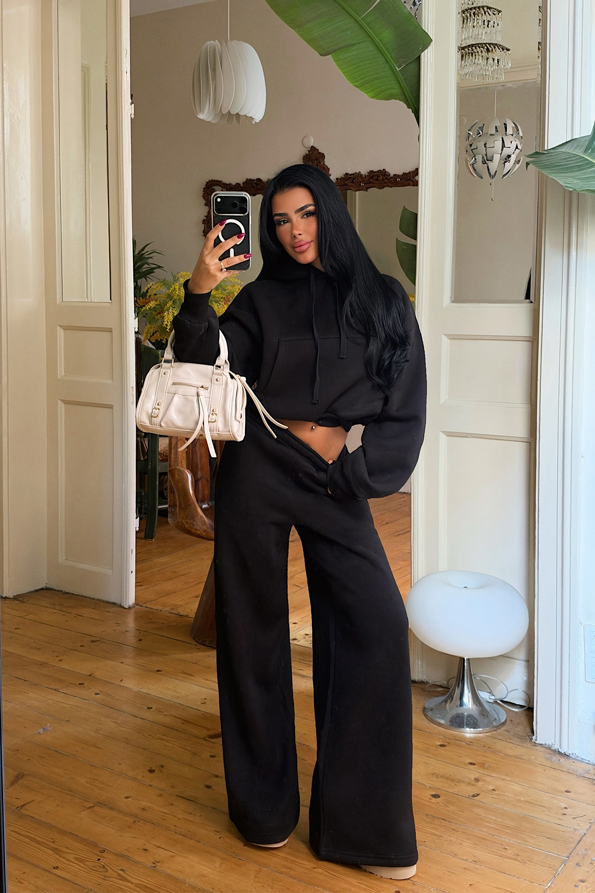 Siyah Sweat Detay Pantolonlu Takım 