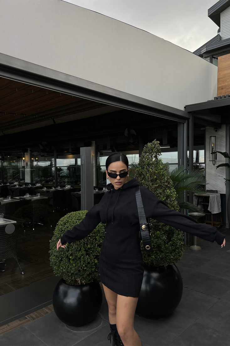 Siyah Sweat Elbise ATE2677 - EYYO