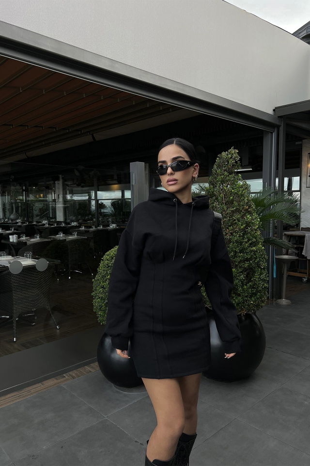 Siyah Sweat Elbise ATE2677 - 3