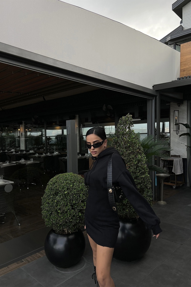 Siyah Sweat Elbise ATE2677 - 5