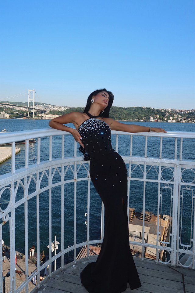 Siyah Marisol Uzun Yırtmaçlı Abiye ATE-3275 - 1