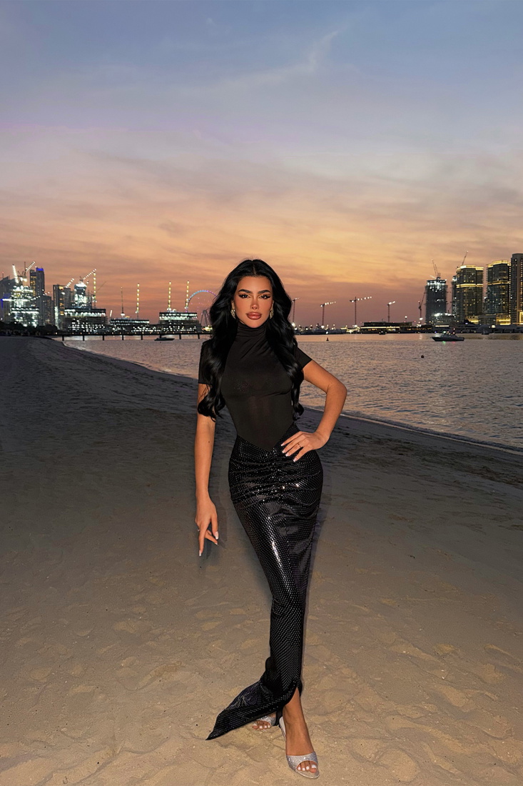 Siyah Melrosse Uzun Elbise ATE-4701 - EYYO