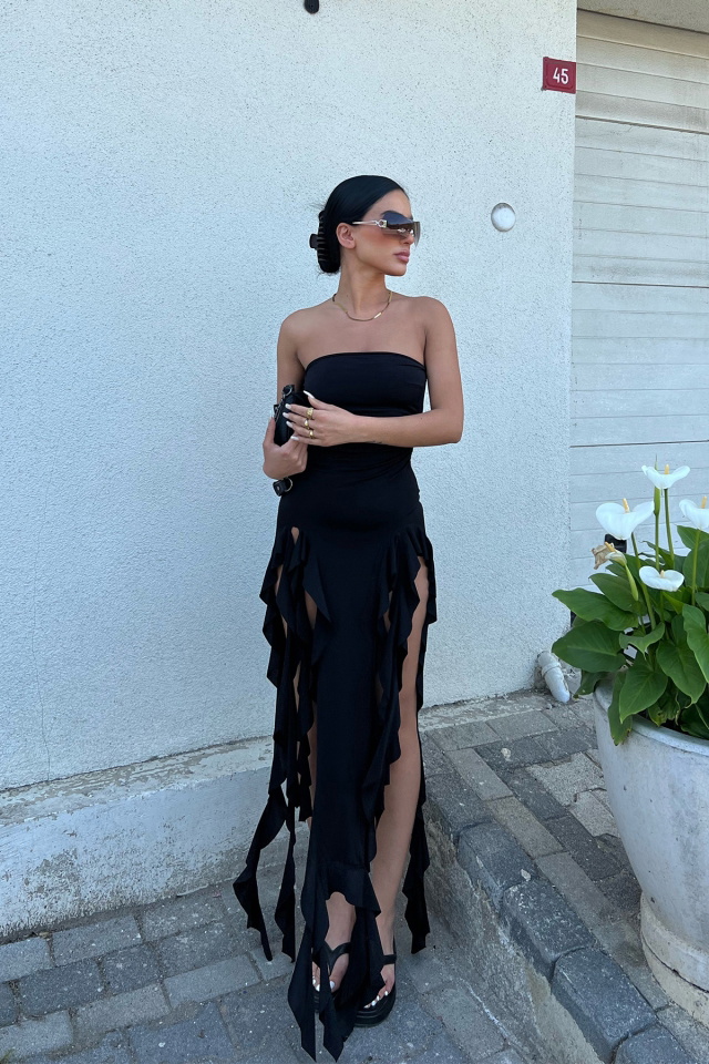 Siyah Tasarım Maxi Elbise ATE7024 - 3