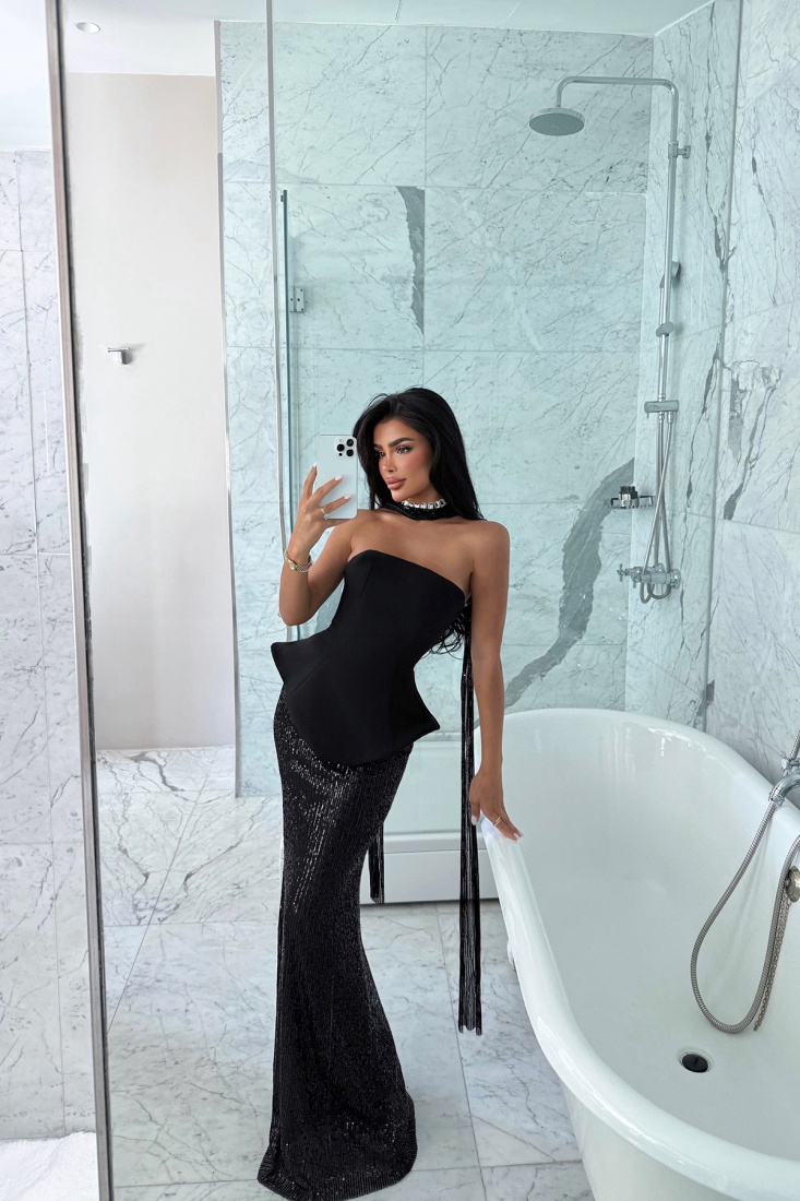 Siyah Viona Etek Üst Takım Abiye ATE-2709 - EYYO