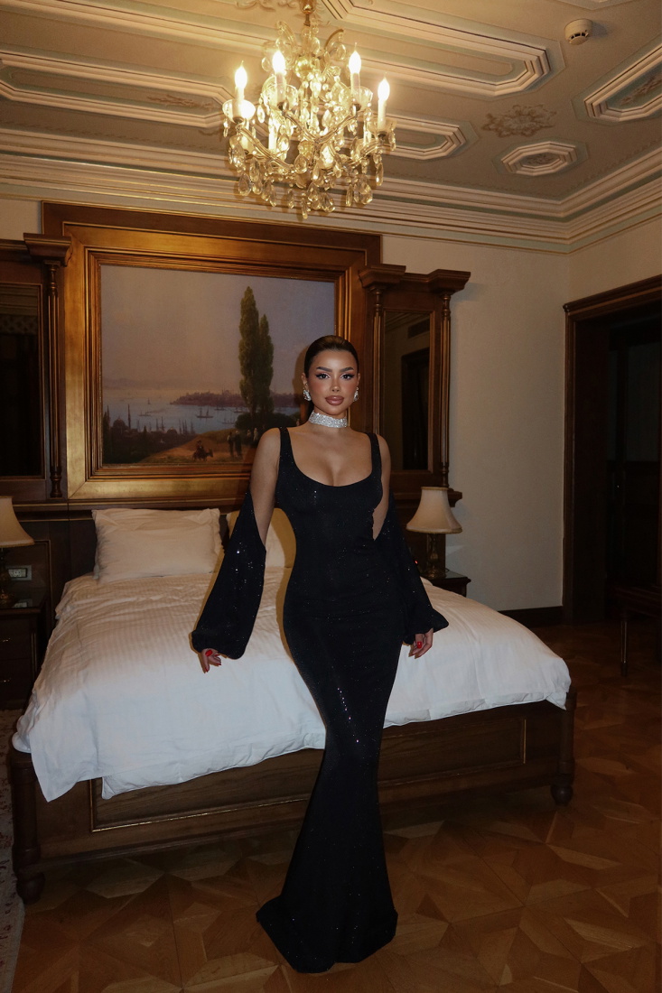 Siyah Lucca Parıltılı Elbise ATE-2312 - EYYO