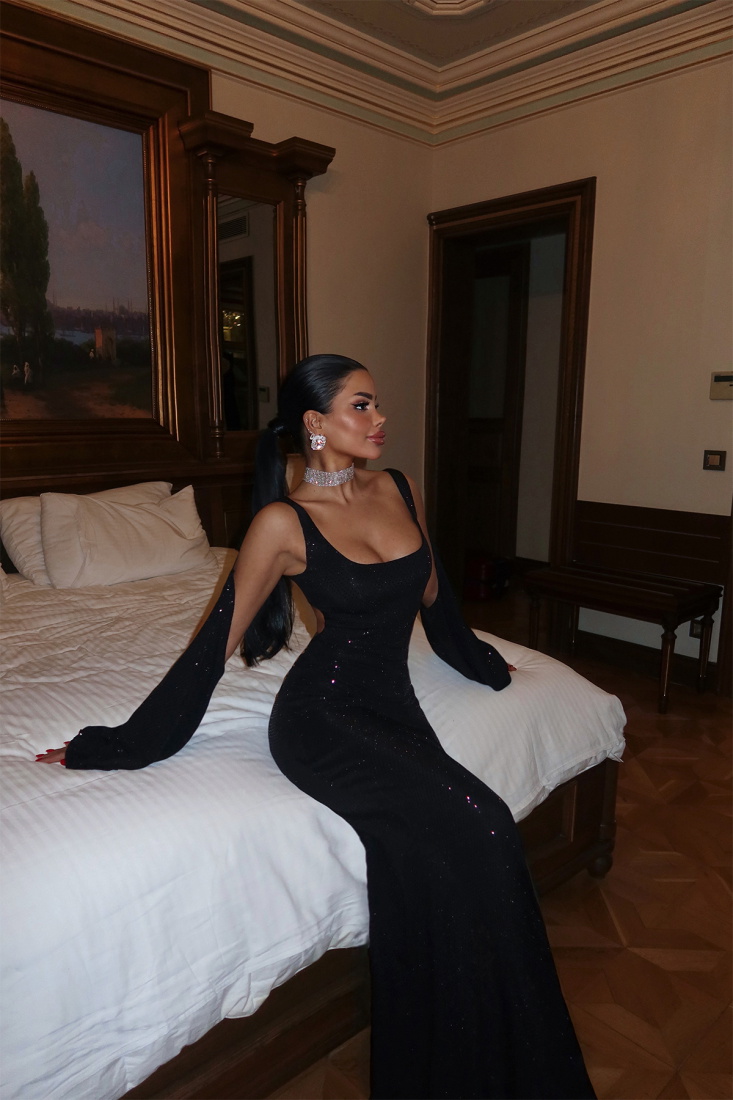 Siyah Lucca Parıltılı Elbise ATE-2312 - EYYO